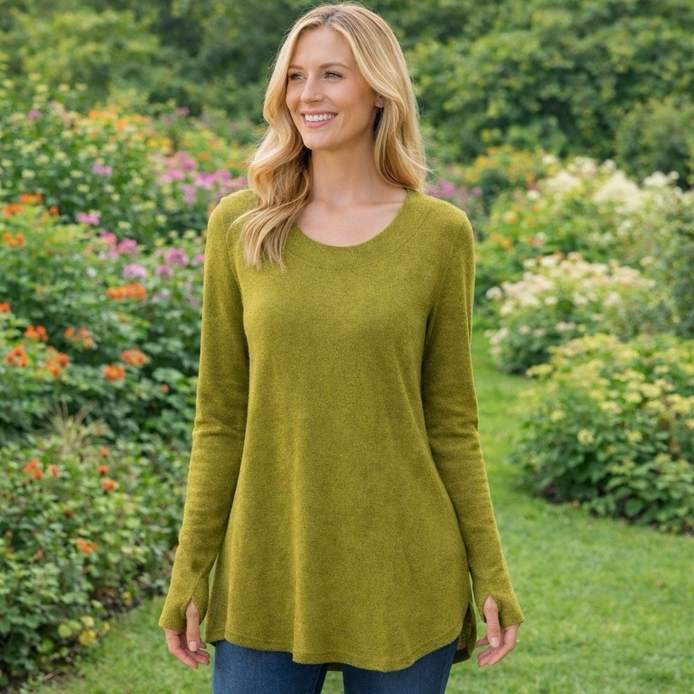 Eileen Fisher Bateau Neck Tunic Sweater in Color Peridot Luxury Artsy Cozy M‎